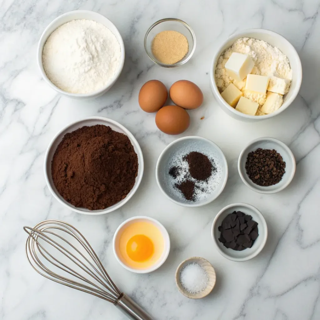 Soft and Chewy Black Cocoa Cookies 6 Flat lay of ingredients for black cocoa cookies