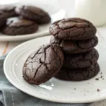 Stack of dark black cocoa cookies on a plate