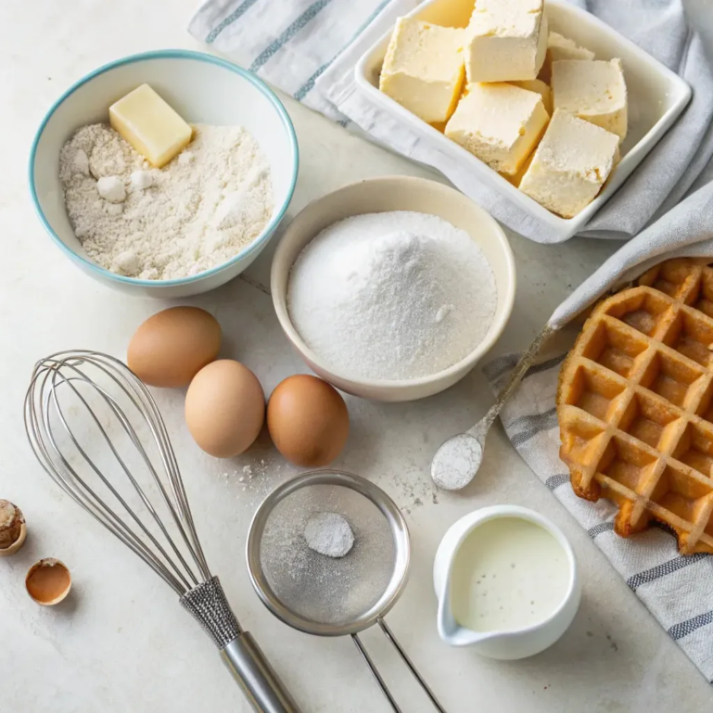 Easy Homemade Buttermilk Waffles 6 Flat lay of ingredients to make buttermilk waffles
