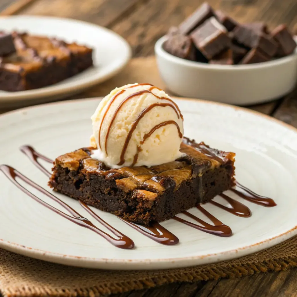 Candy Bar Brownies – Gooey, Rich, and Irresistible 8 Fudgy candy bar brownies served with vanilla ice cream and chocolate drizzle