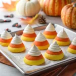 Tray of tri-colored Candy Corn Meringue cookies