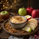 Bowl of creamy caramel apple dip with sliced apples