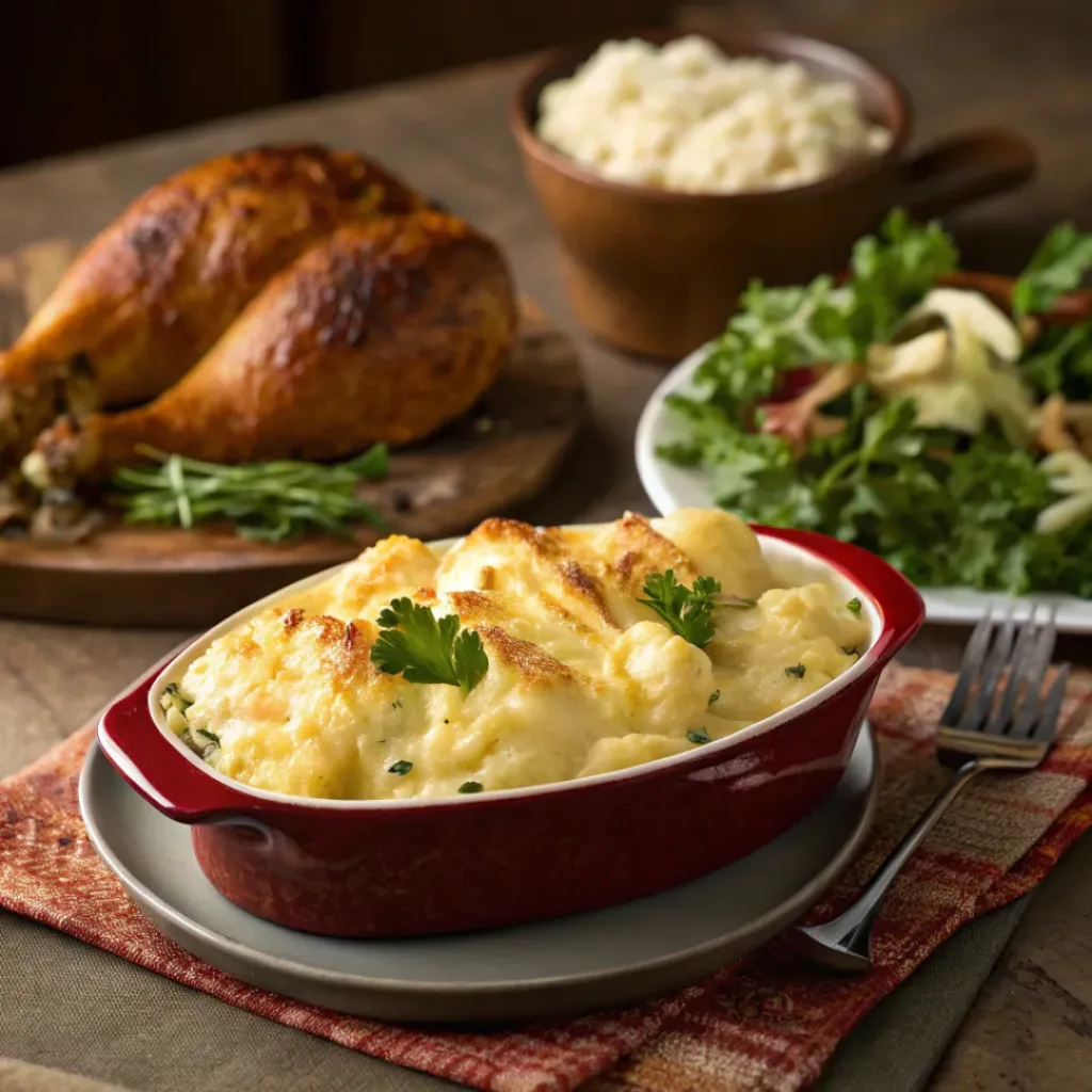Cheesy Cauliflower Gratin – Creamy and Comforting Side Dish 8 Serving of cheesy cauliflower gratin on a plate