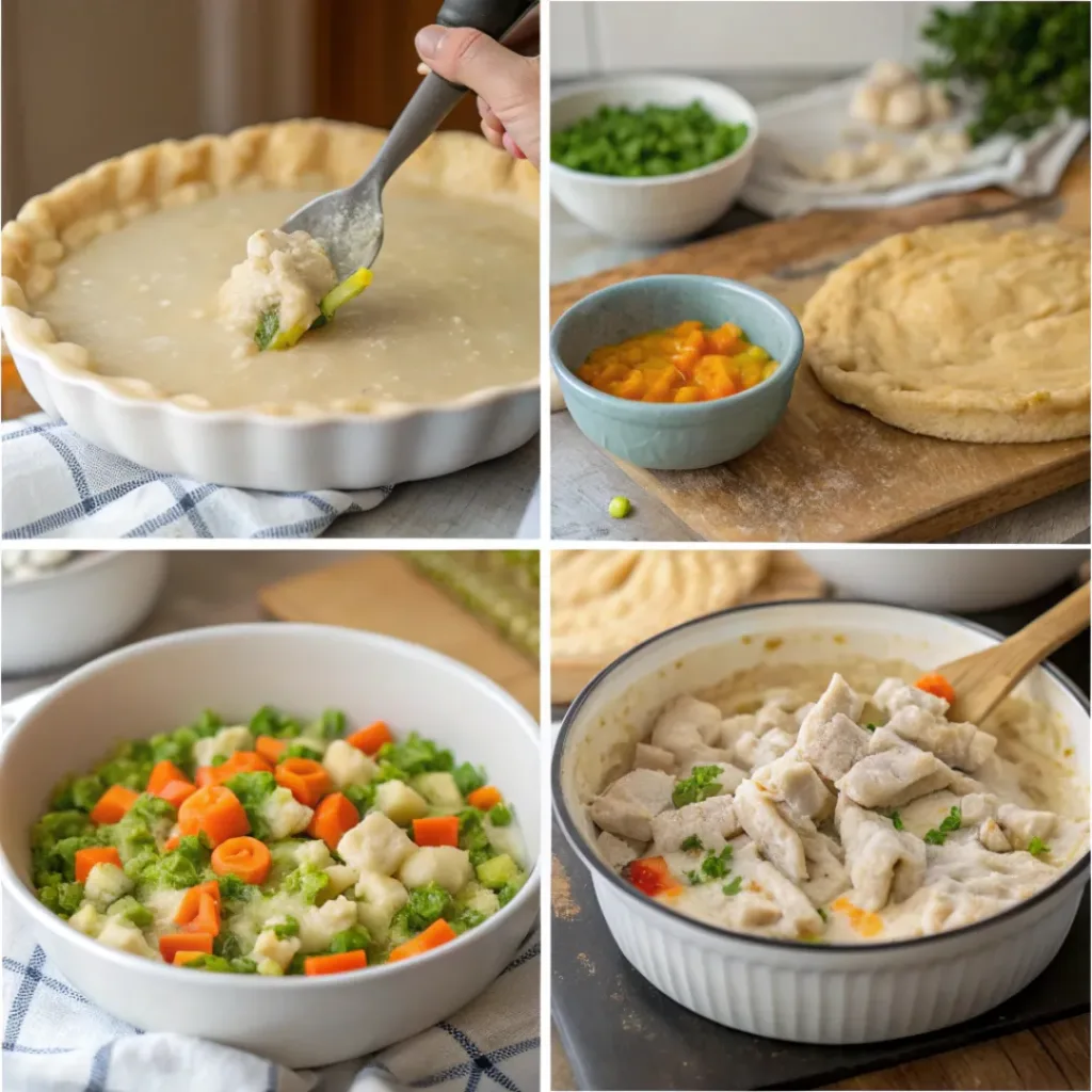 Easy Chicken Pot Pie Casserole Recipe – Perfect Weeknight Meal 7 Step-by-step collage showing how to make chicken pot pie casserole