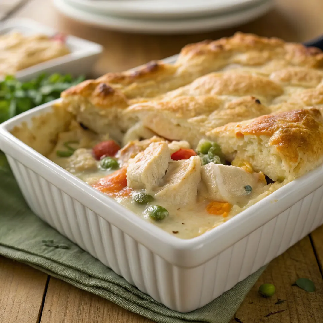 Close-up of chicken pot pie casserole