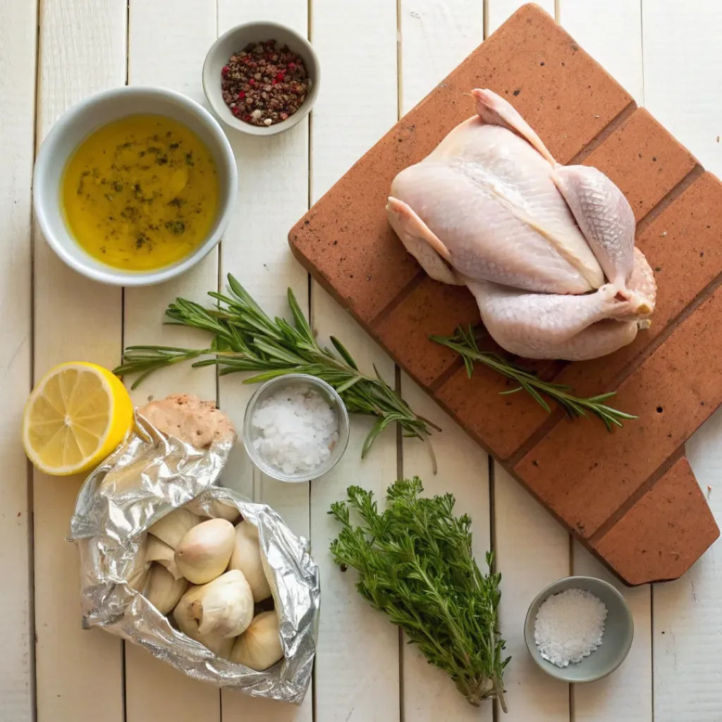 Chicken Under a Brick – Crispy, Juicy, and Flavorful 6 Overhead view of ingredients for chicken under a brick