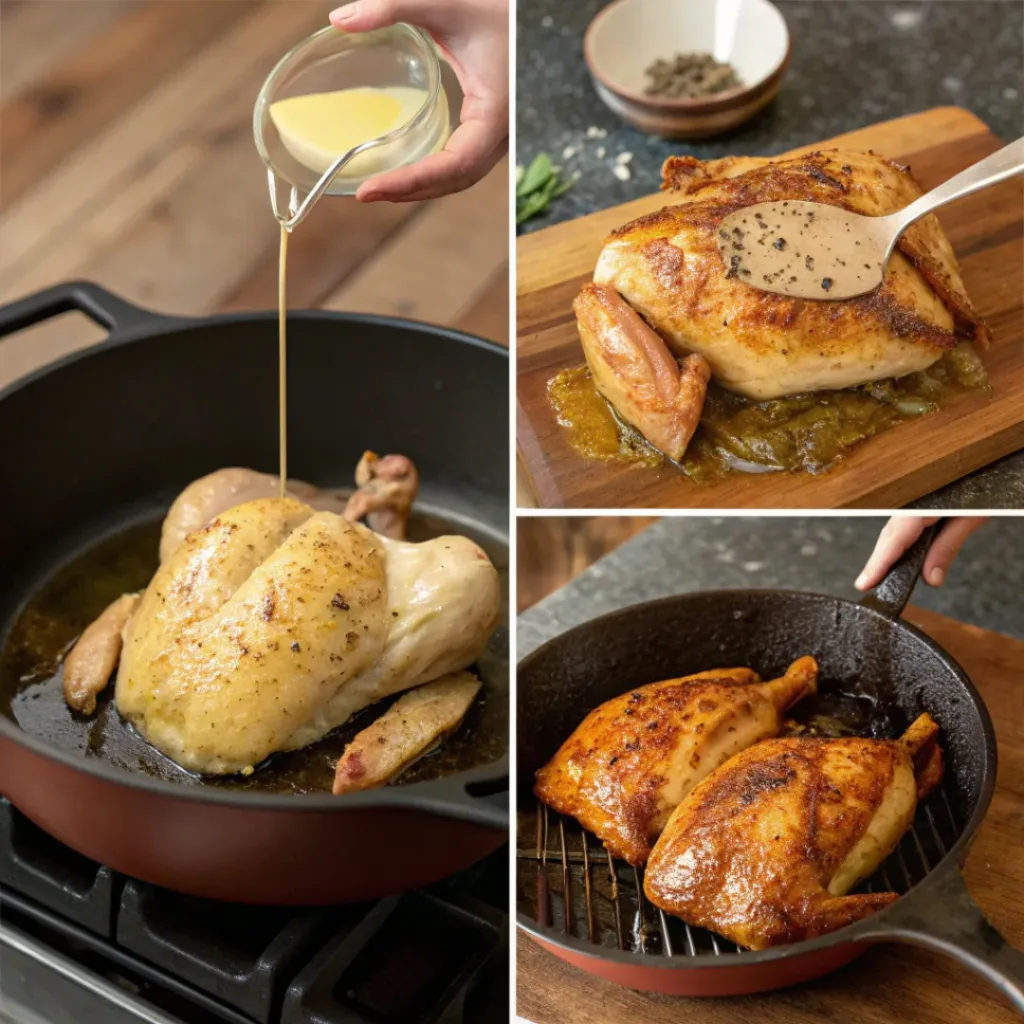 Chicken Under a Brick – Crispy, Juicy, and Flavorful 7 Step-by-step collage showing how to cook chicken under a brick