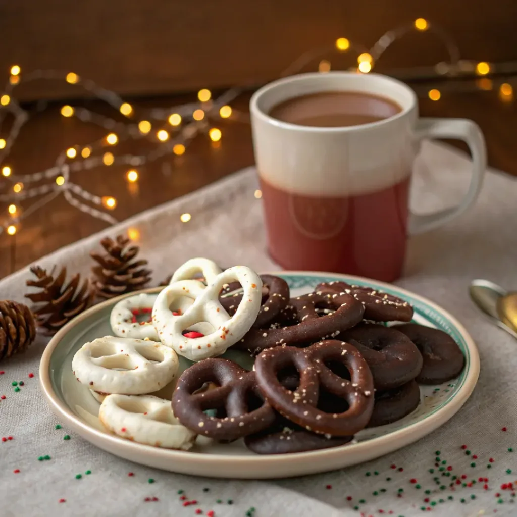 Homemade Chocolate Covered Pretzels Recipe 8 Chocolate covered pretzels served with hot cocoa