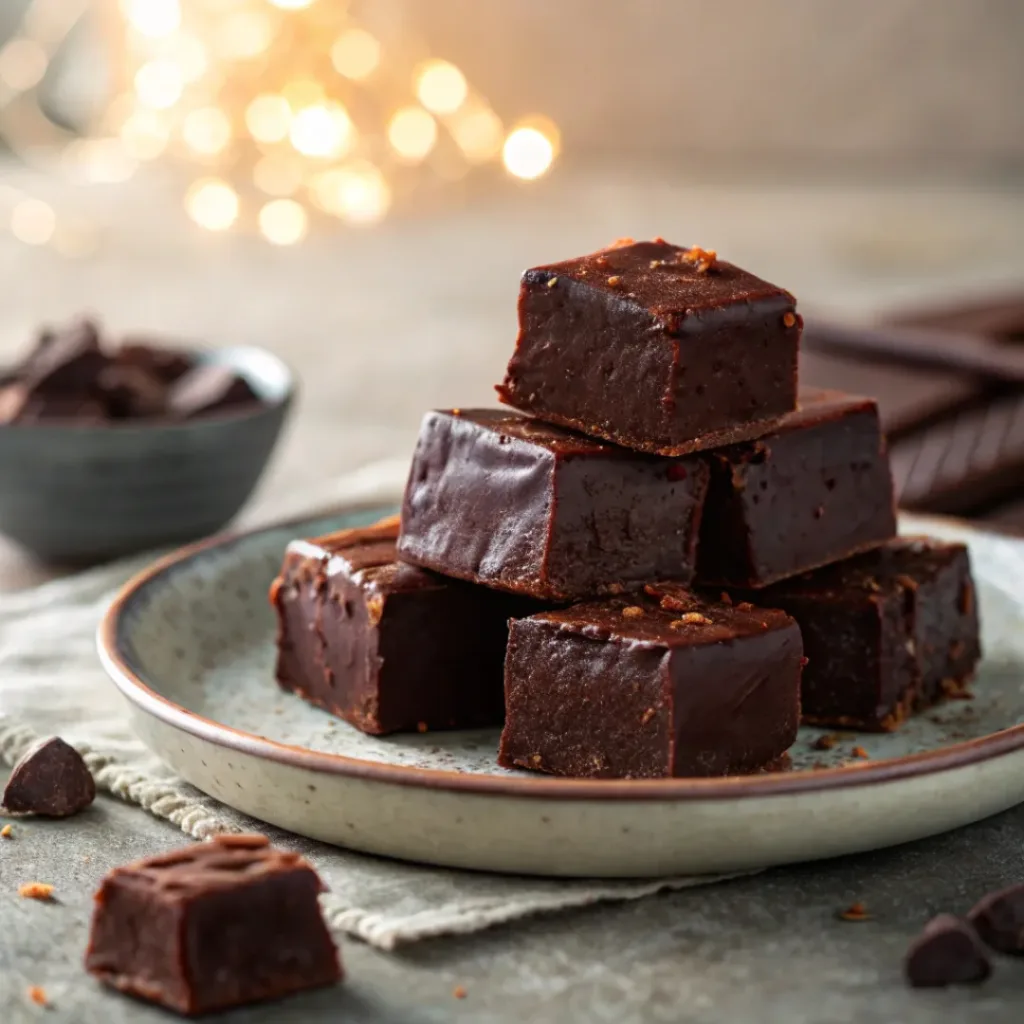 Stack of creamy Chocolate Fudge squares