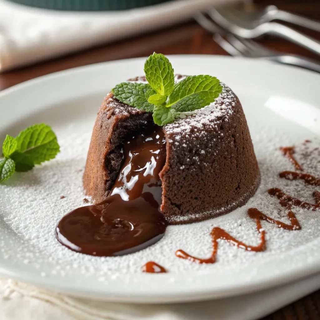 gooey chocolate lava cake with molten center on a plate