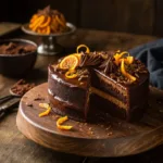 Moist chocolate orange cake with ganache and orange zest