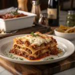 Classic Beef Lasagna – Traditional Italian Comfort Food 9 Slice of homemade beef lasagna with melted cheese