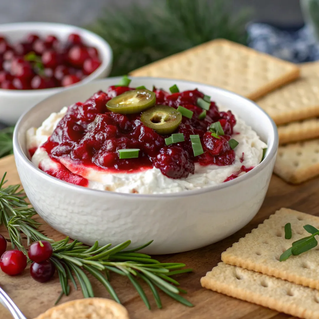 Cranberry Jalapeño Dip – Sweet, Spicy, and Irresistibly Fresh 5 Cranberry Jalapeño Dip with cream cheese and crackers