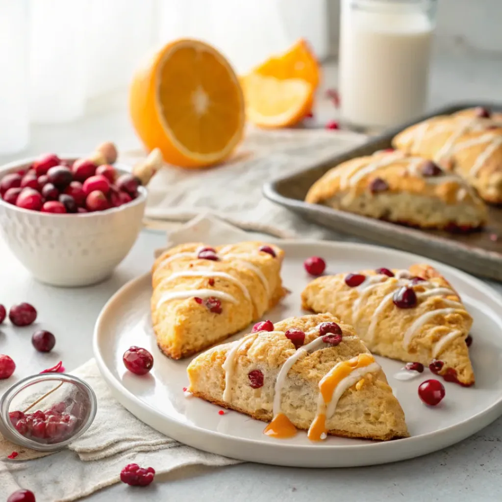 Buttery Cranberry Orange Scones with a zesty citrus glaze