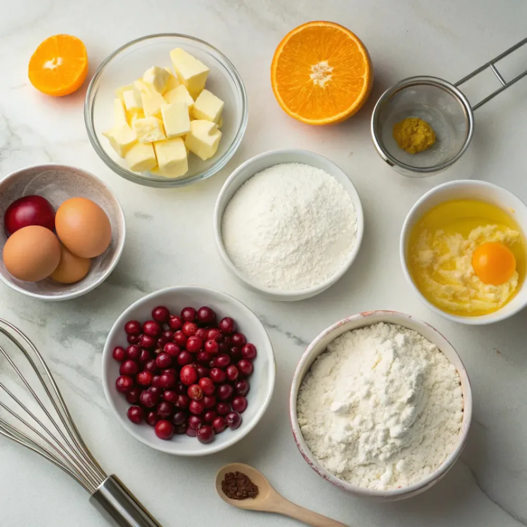 How to Make Perfect Cranberry Orange Scones 6 Flat lay of ingredients for Cranberry Orange Scones