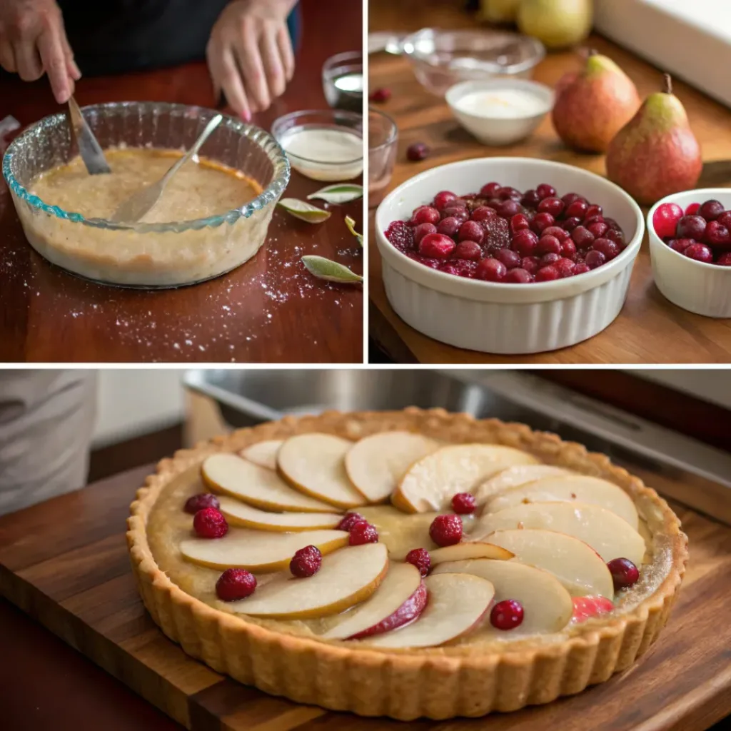 Cranberry and Pear Tart – A Festive Dessert with a Fruity Twist 7 Step-by-step collage of preparing and baking cranberry pear tart