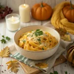 Creamy Pumpkin Alfredo – Cozy Fall Pasta Comfort 9 Bowl of creamy pumpkin Alfredo pasta with Parmesan