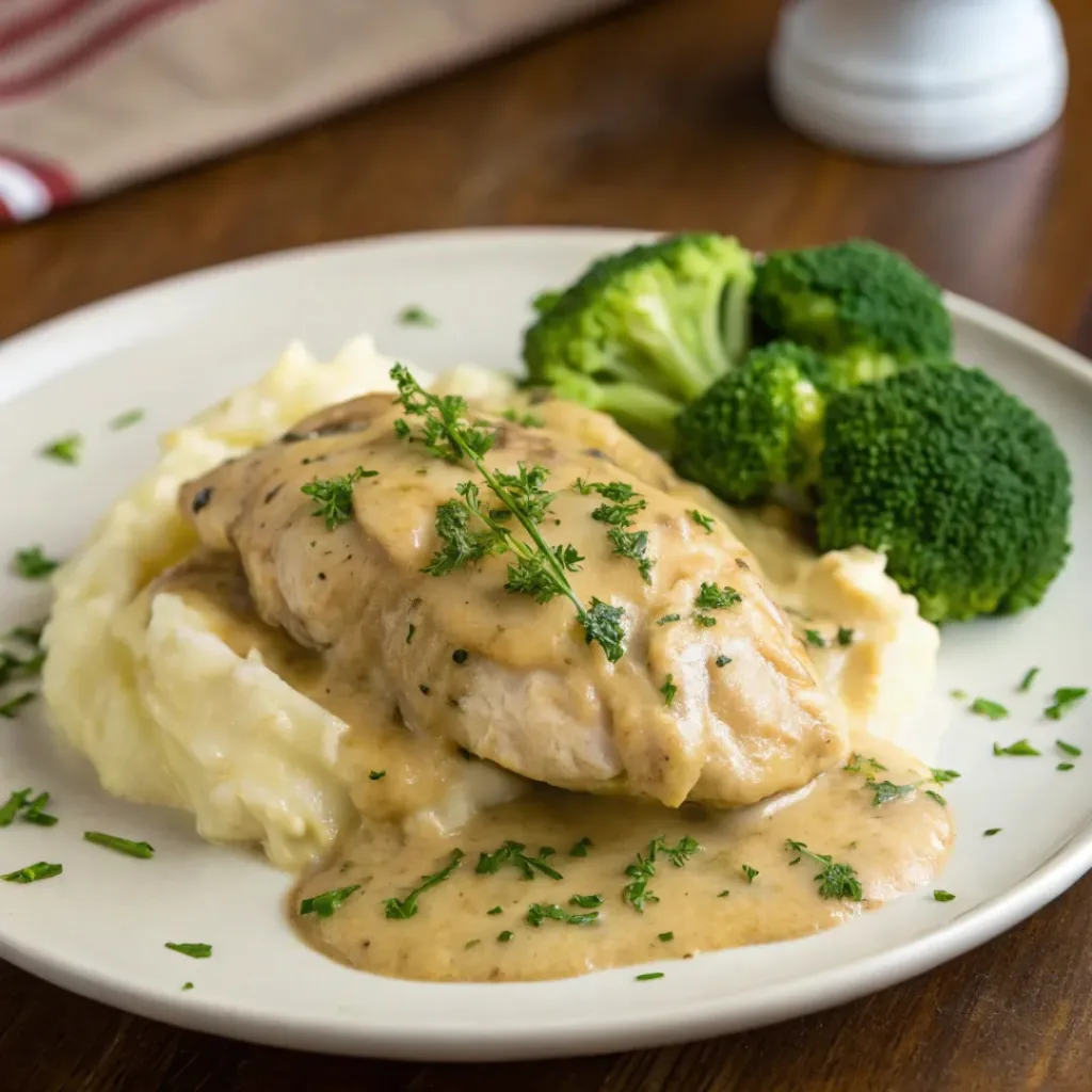 Creamy Ranch Chicken CrockPot – Easy Slow Cooker Dinner 8 Creamy ranch chicken served over mashed potatoes with broccoli