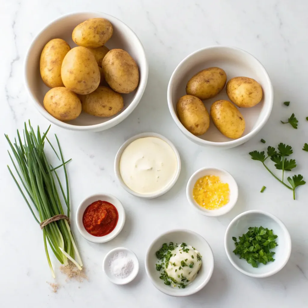 Mini Deviled Potatoes – Bite-Sized Crowd Pleasers 6 Overhead view of ingredients for deviled potatoes