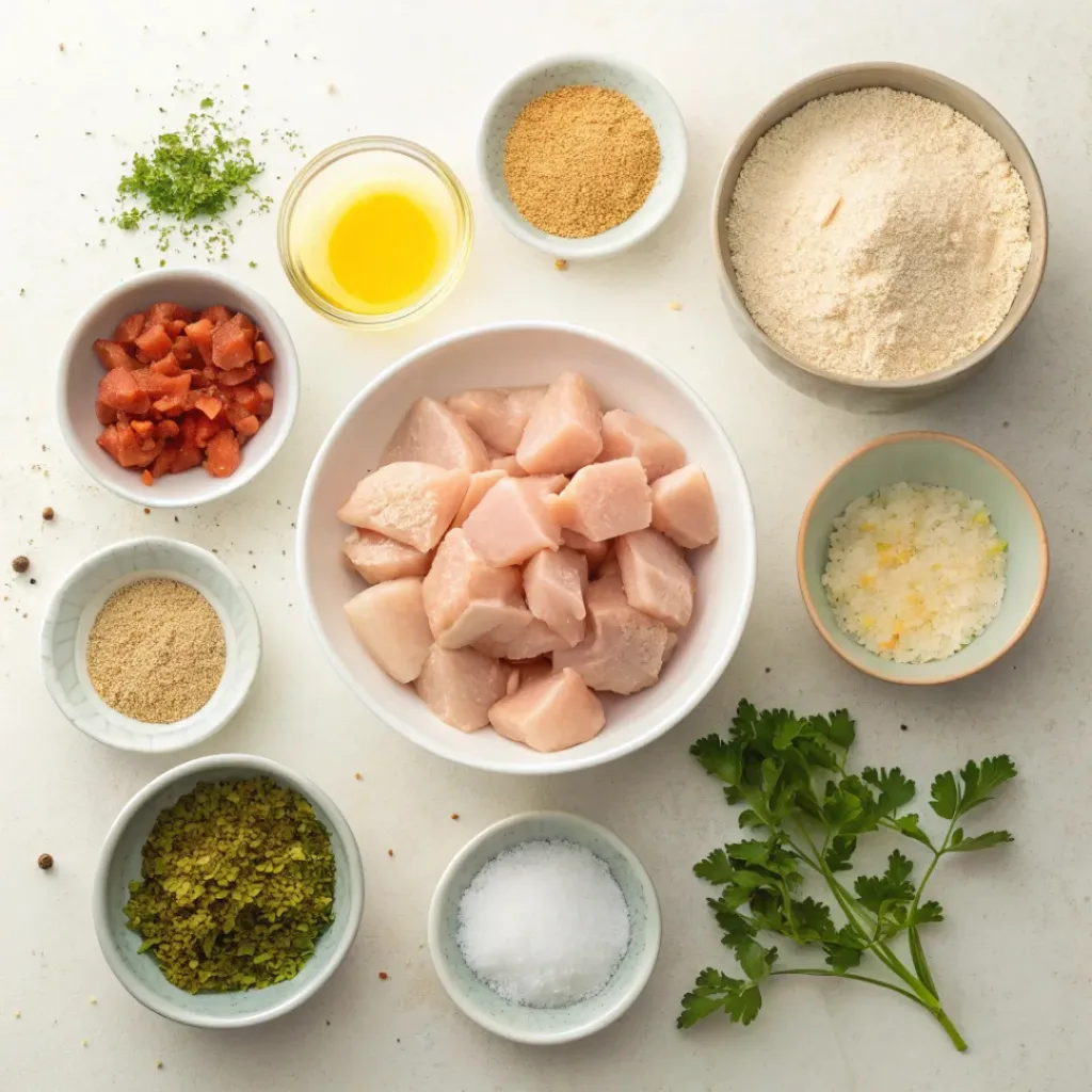 Crispy Baked Chicken Bites – Perfect Family Meal 6 Overhead view of ingredients for easy baked chicken bites