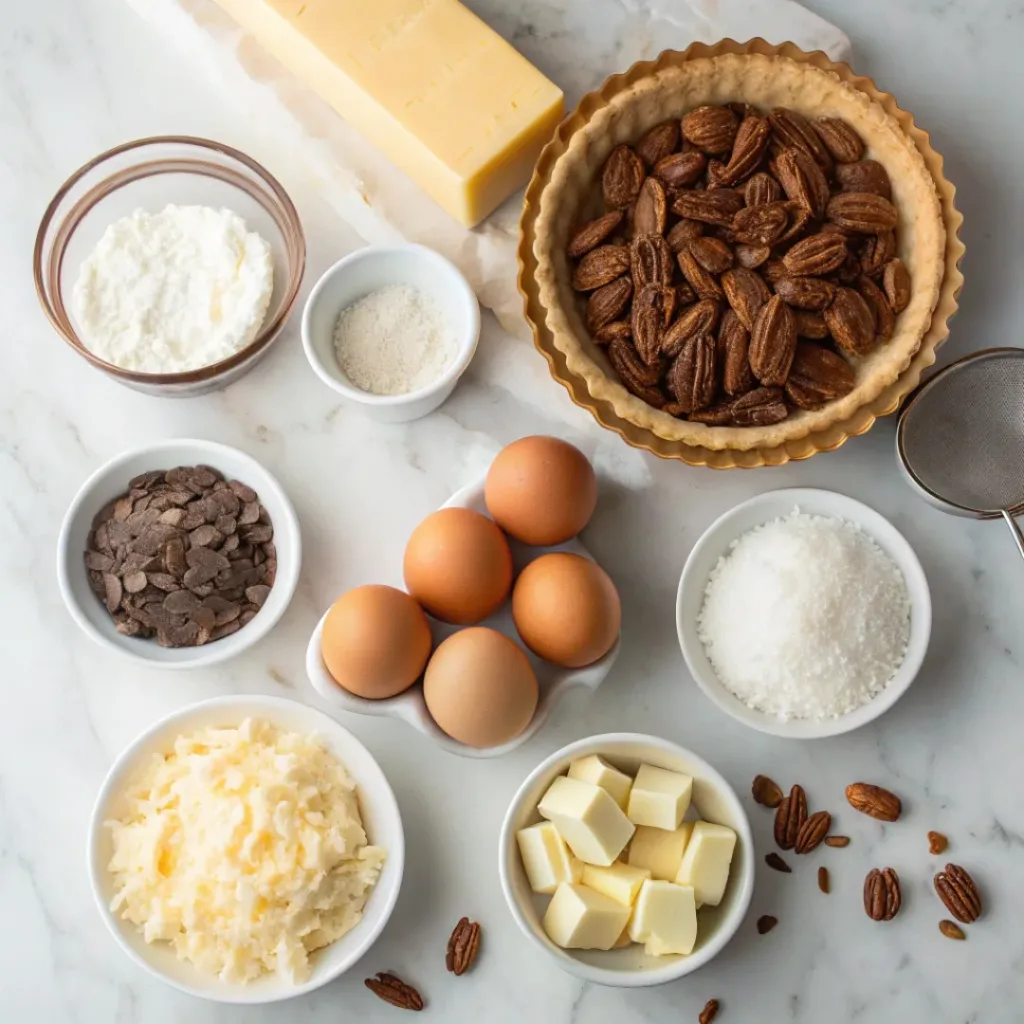 German Chocolate Pie – Rich, Decadent, and Irresistible 6 Overhead view of ingredients for German chocolate pie