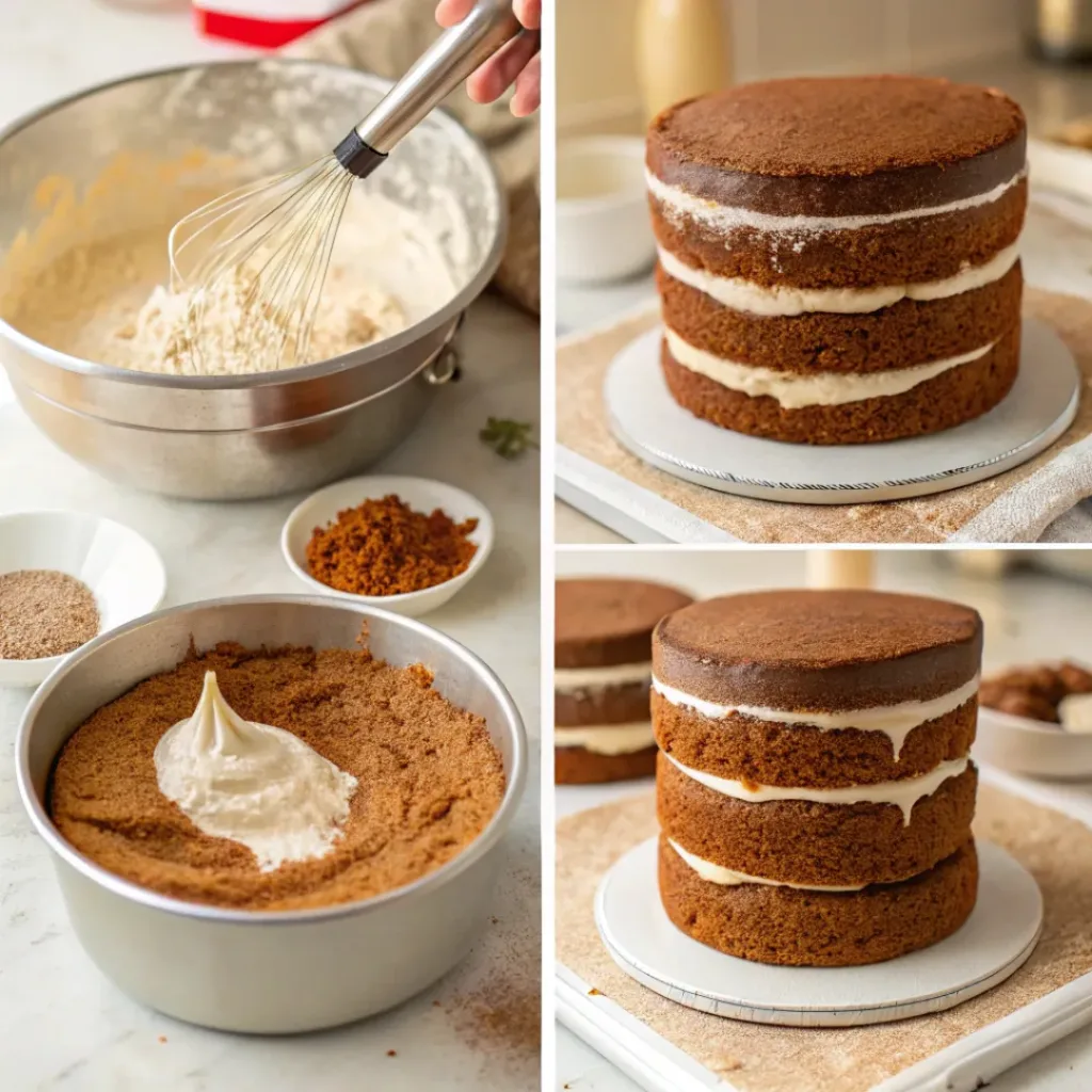 Step-by-step process of making Gingerbread Layer Cake