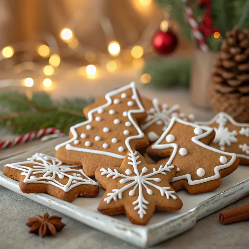 Decorated Gingerbread Cookies on a festive table