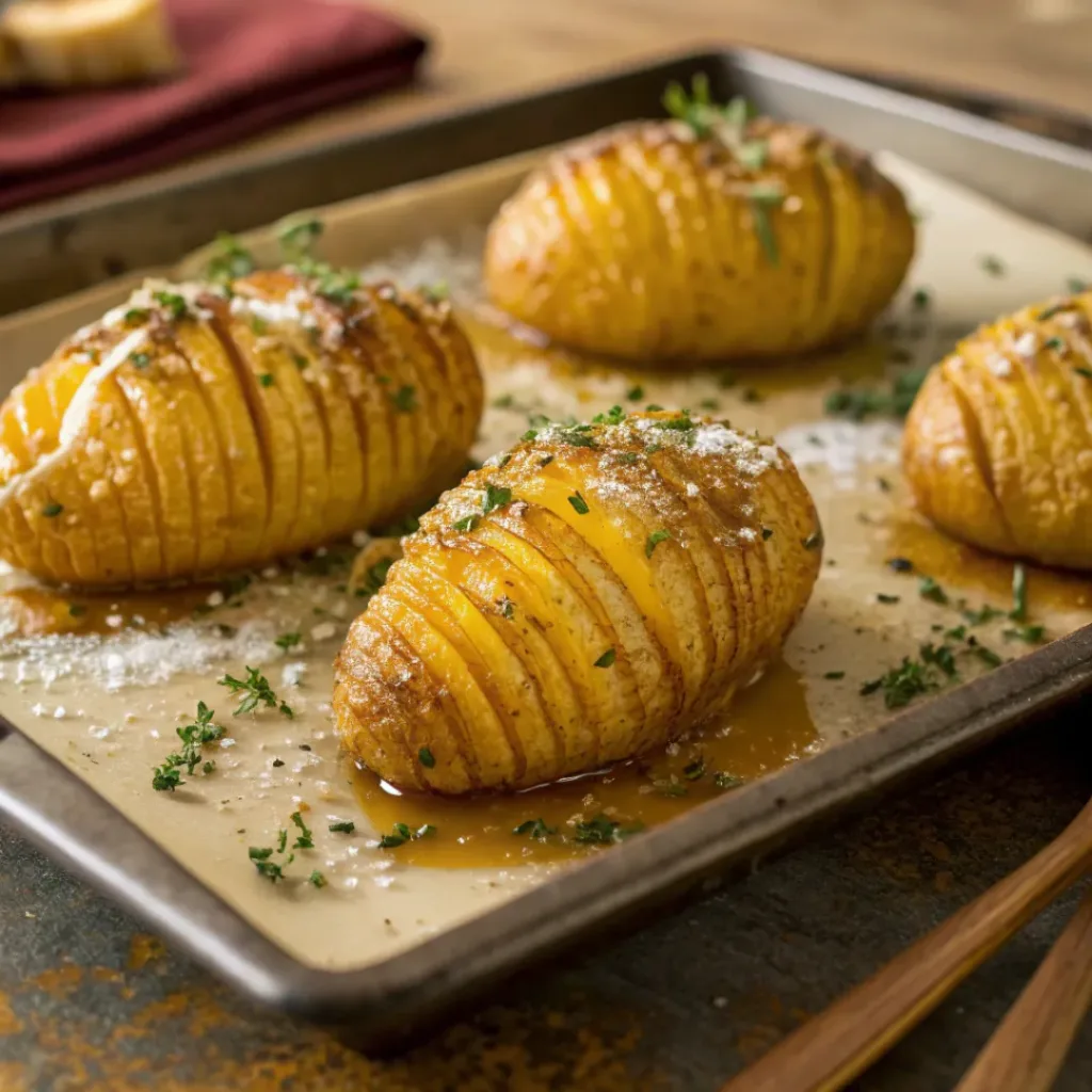 Ingredients for Hasselback potatoes on a flat surface