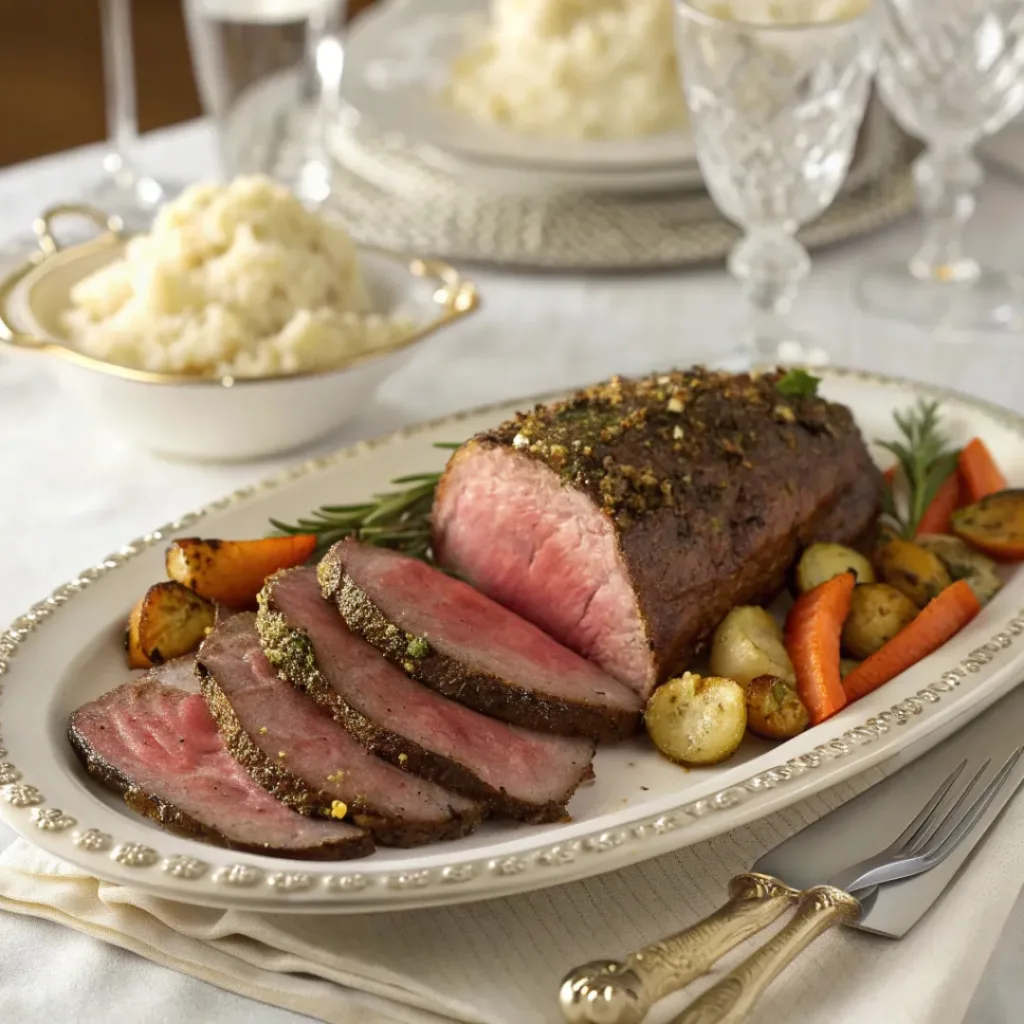 Easy Herb Roasted Beef Tenderloin – Elegant Main Course 8 Herb roasted beef tenderloin served with sides