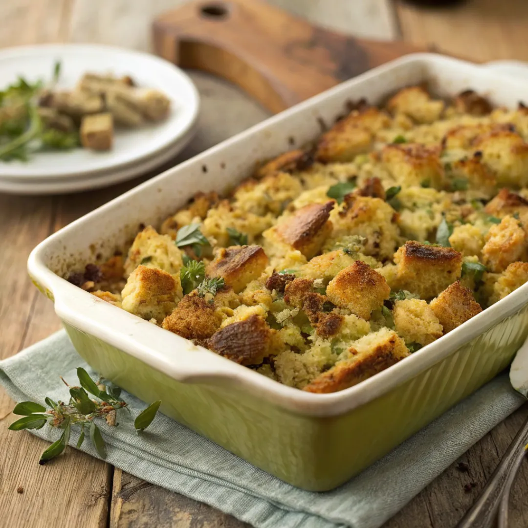 Homemade Cornbread Dressing Fresh from the Oven