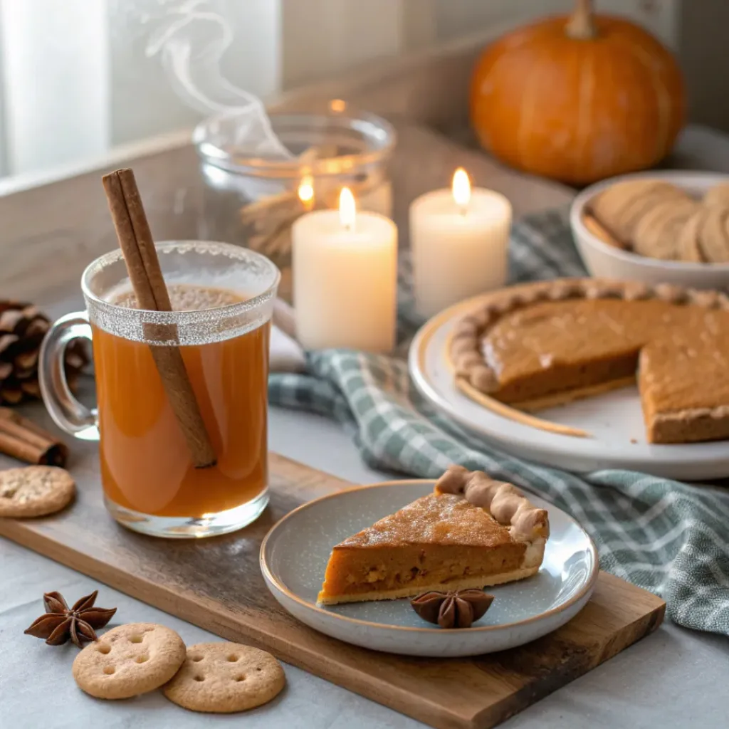 Warm Apple Cider with Cinnamon – Cozy Fall Drink Recipe 8 Hot apple cider with cinnamon served beside pumpkin pie
