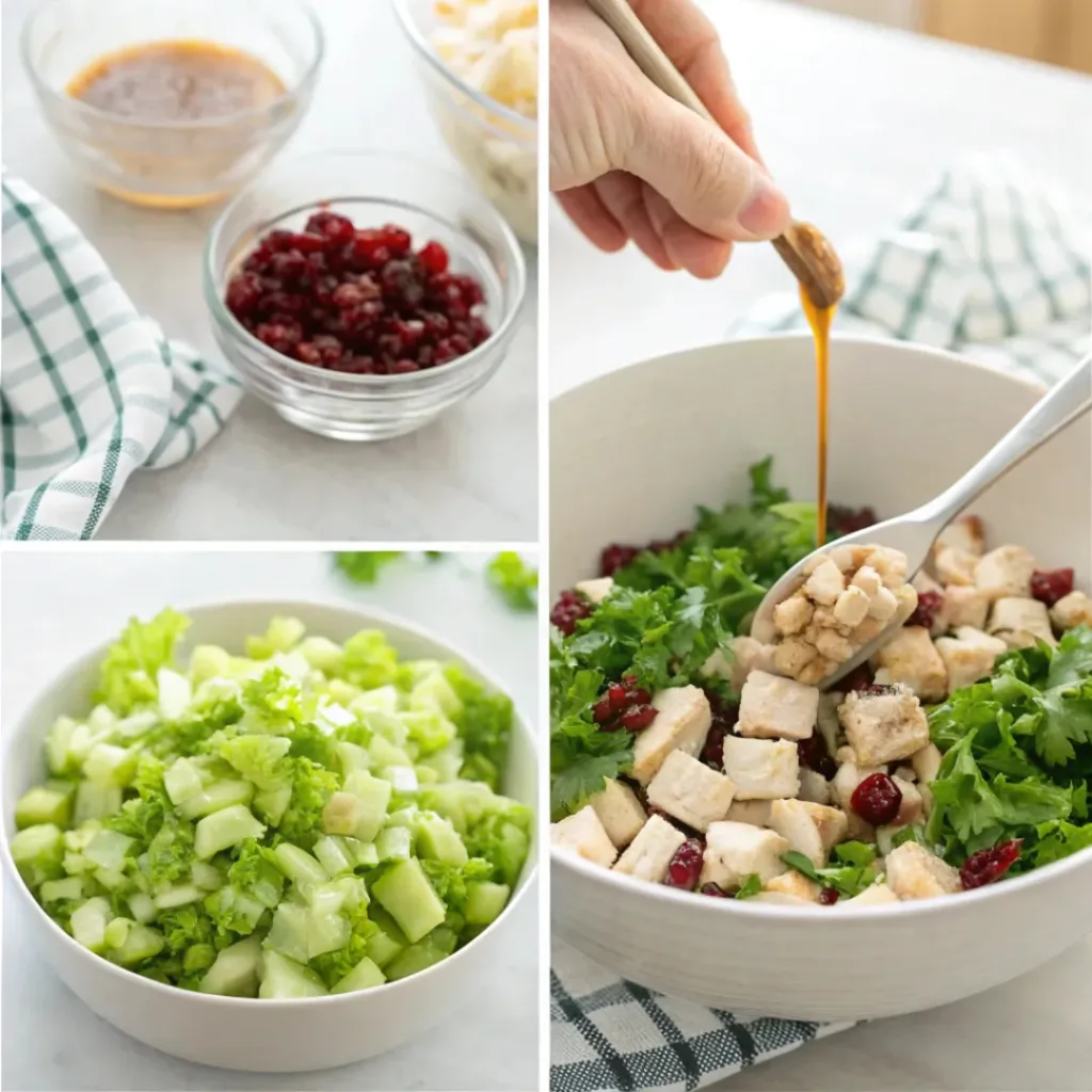 Step-by-step collage of making cranberry chicken salad