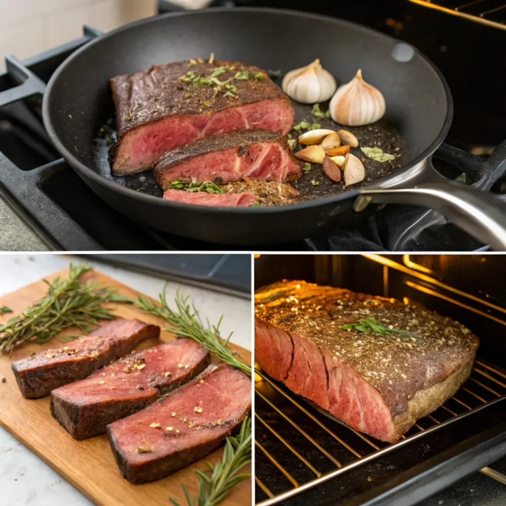 Easy Herb Roasted Beef Tenderloin – Elegant Main Course 7 Step-by-step collage of preparing herb roasted beef tenderloin
