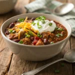 Healthy Instant Pot Turkey Chili Recipe 9 Bowl of Instant Pot turkey chili topped with cheese and sour cream