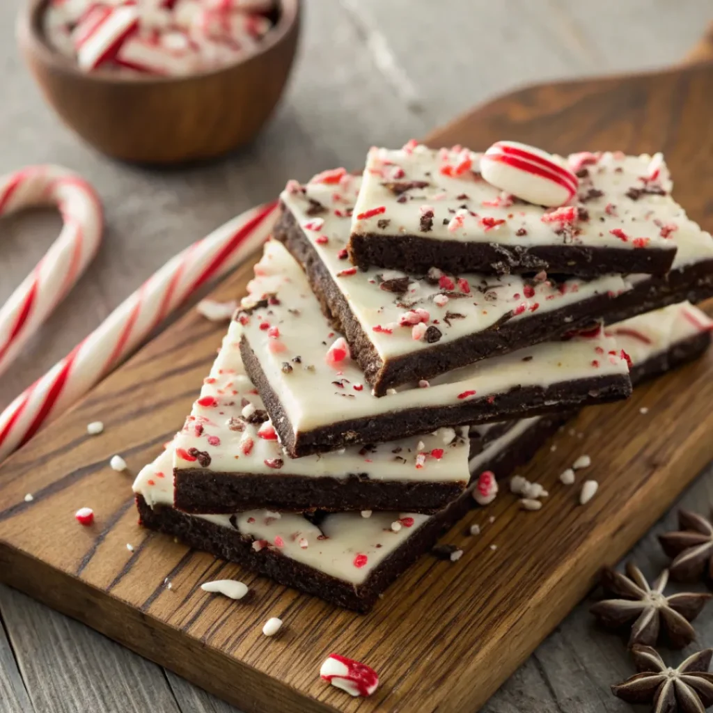 White and dark chocolate peppermint bark with crushed candy canes