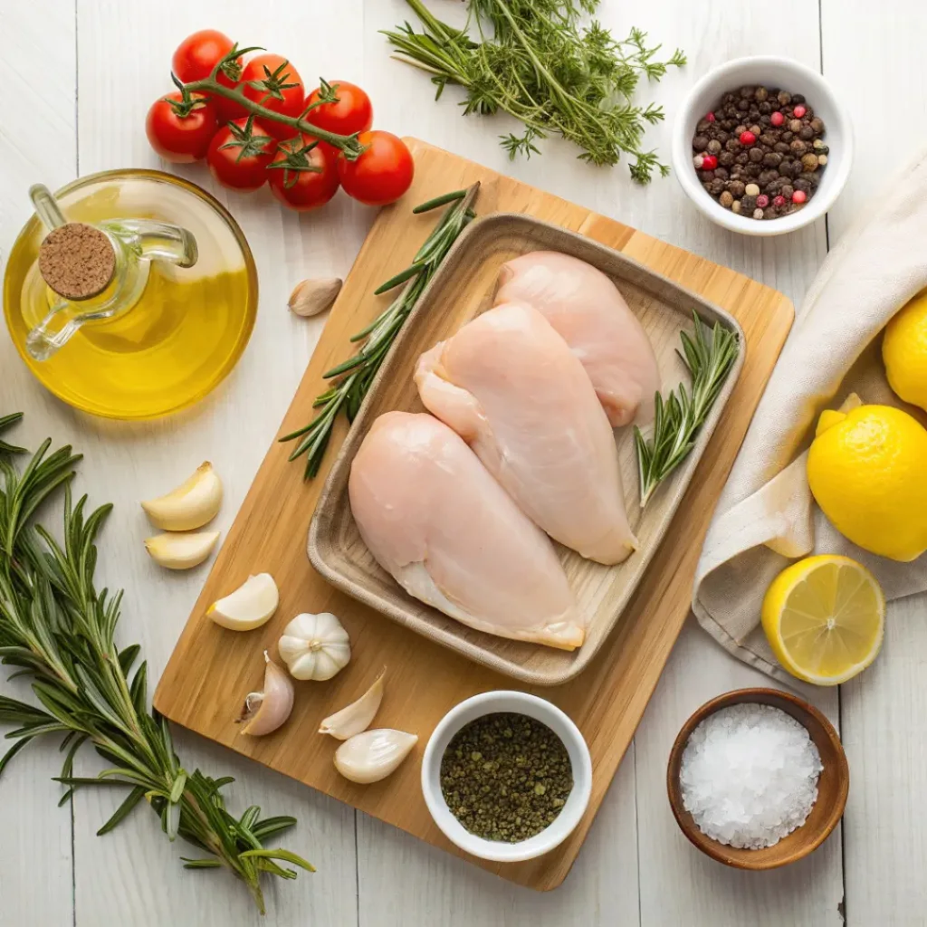 Sheet Pan Lemon Chicken – Easy One-Pan Dinner 6 Overhead view of ingredients for lemon chicken