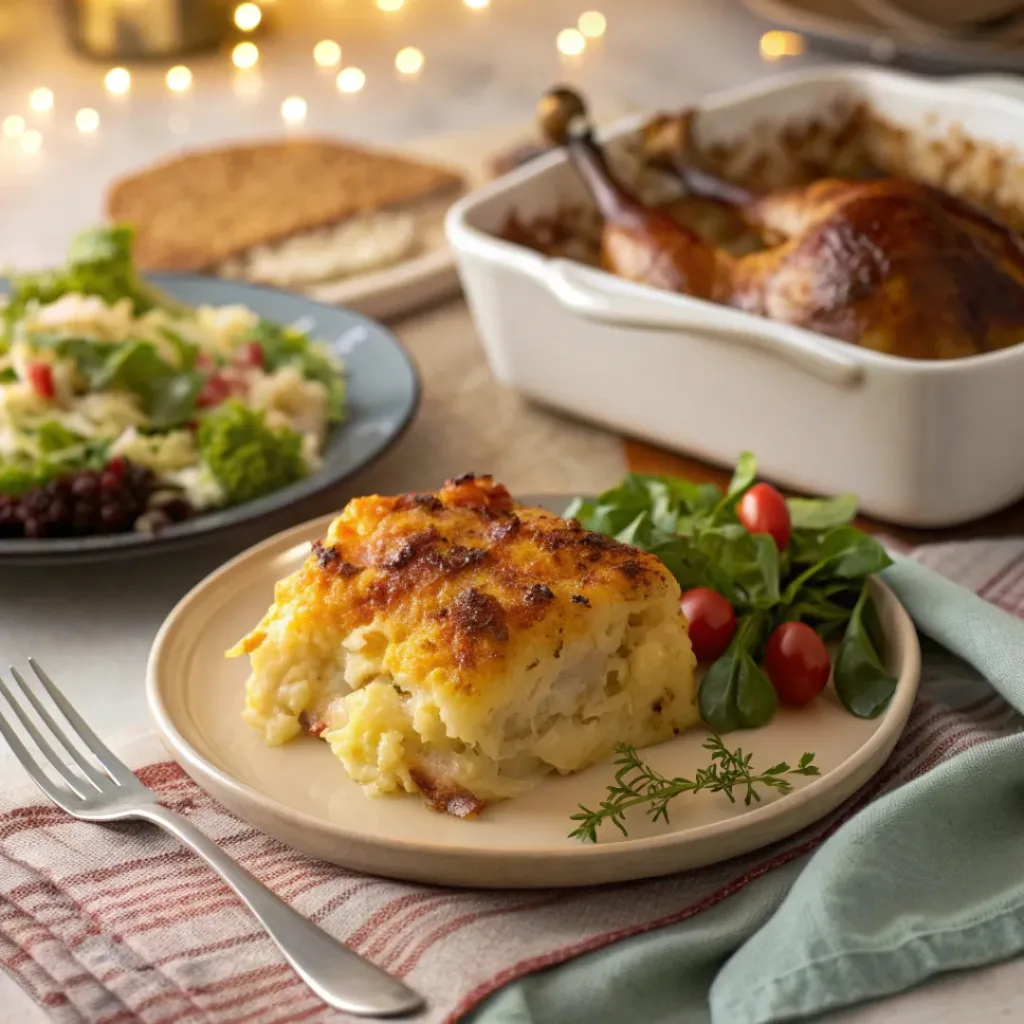 Cheesy Loaded Baked Potato Casserole – Ultimate Comfort Dish 8 Loaded Baked Potato Casserole Final Serving with Pairing