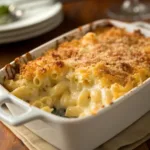 creamy baked mac and cheese with golden cheese crust