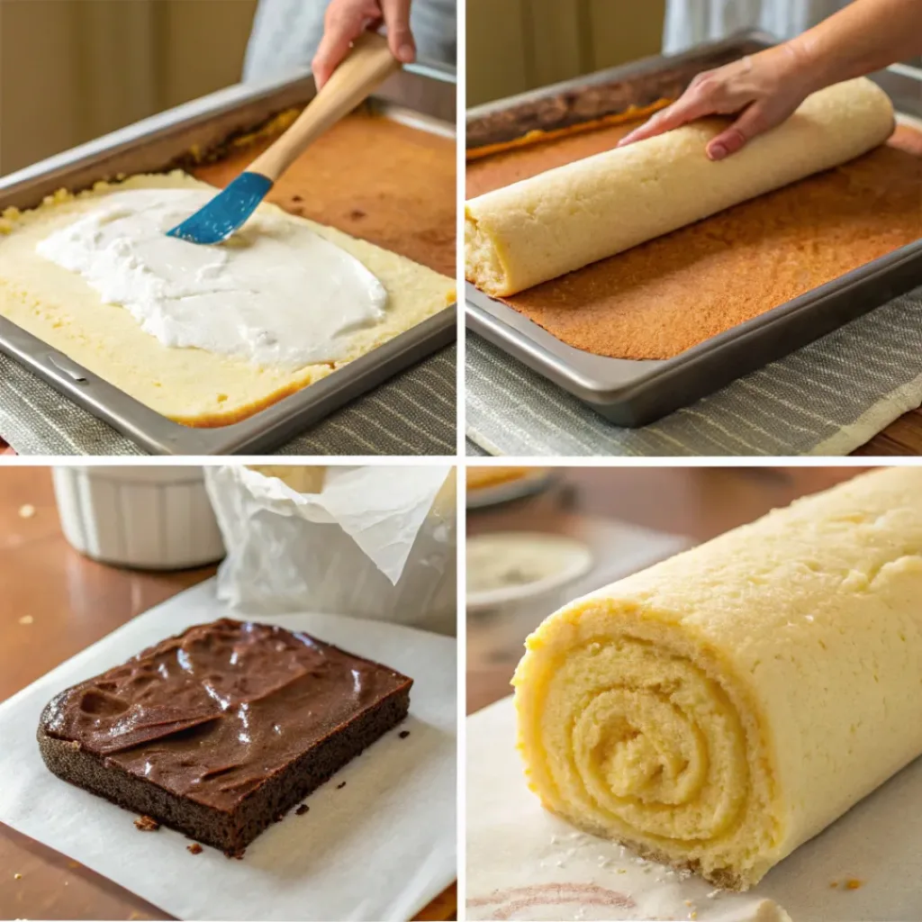 Homemade Chocolate Swiss Roll with Cream Filling 7 Making Chocolate Swiss Roll