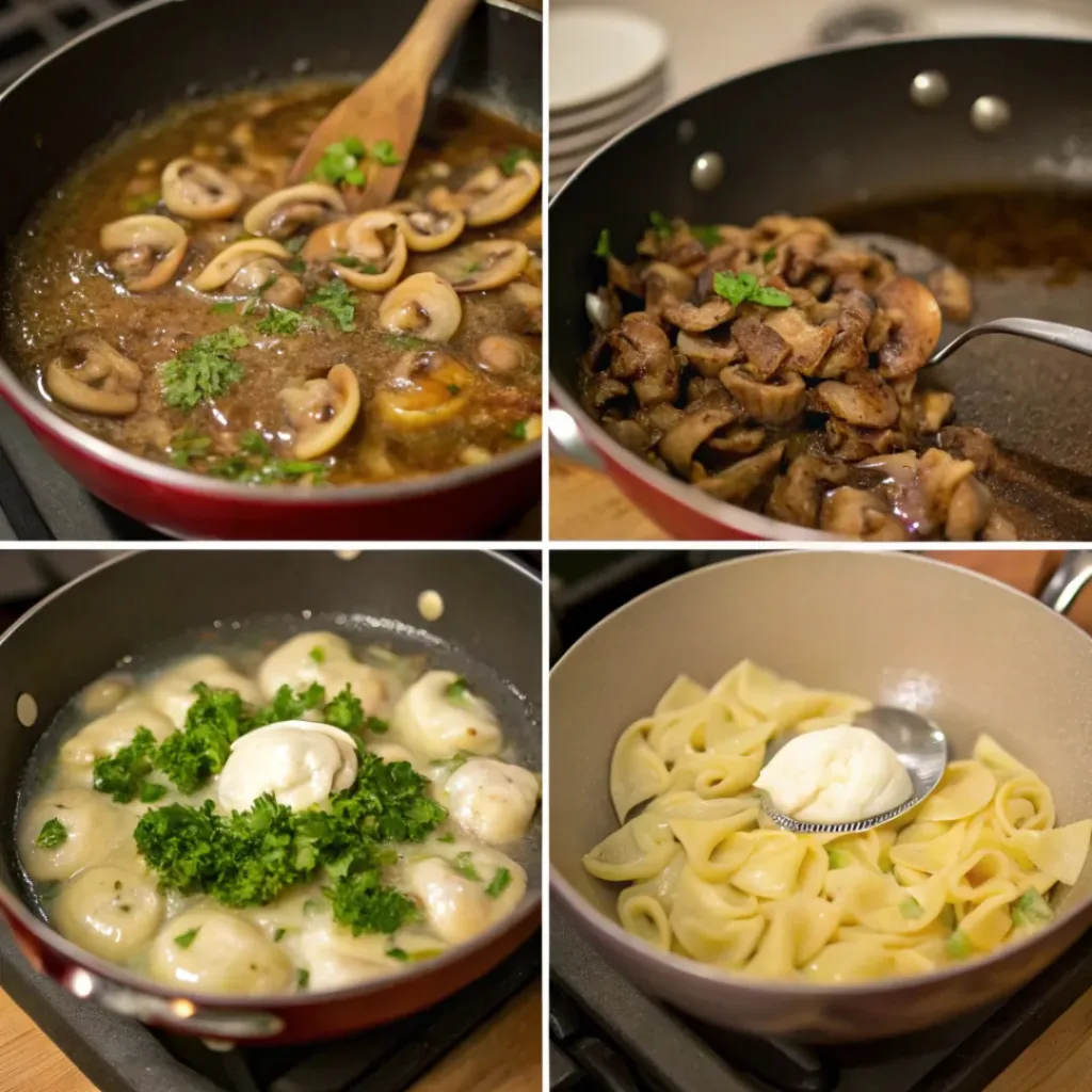 Italian-Style Creamy Mushroom Tortellini Soup 7 Step-by-step process of making creamy mushroom tortellini soup