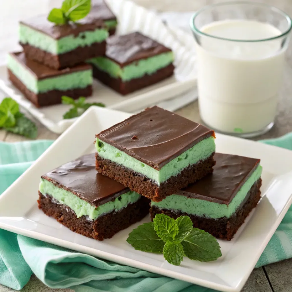 Mint Chocolate Brownies – Fudgy, Refreshing, and Irresistible 8 Chocolate mint brownies served with milk