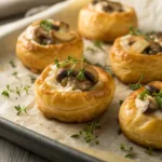 Golden Mushroom Puffs on a serving platter with herbs