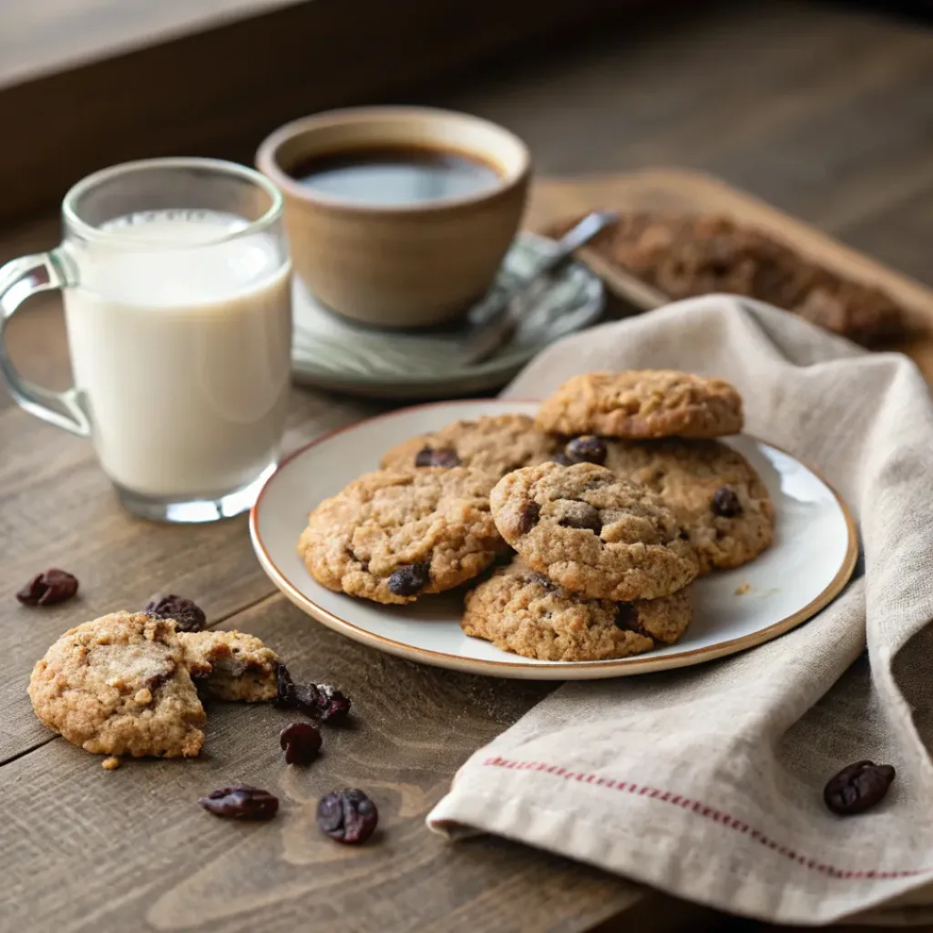 Chewy Oatmeal Raisin Cookies 8 Oatmeal Raisin Cookies served with a glass of milk