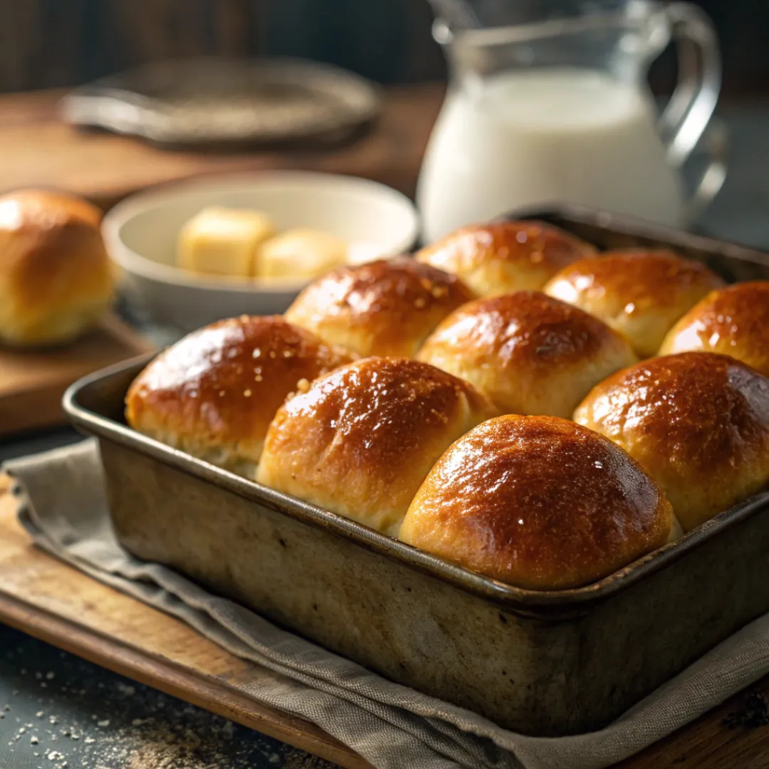 Pan of golden pull-apart butter buns