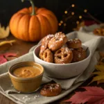 Golden pumpkin pretzel bites with caramel dip