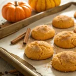 Freshly baked pumpkin spice cookies on a tray