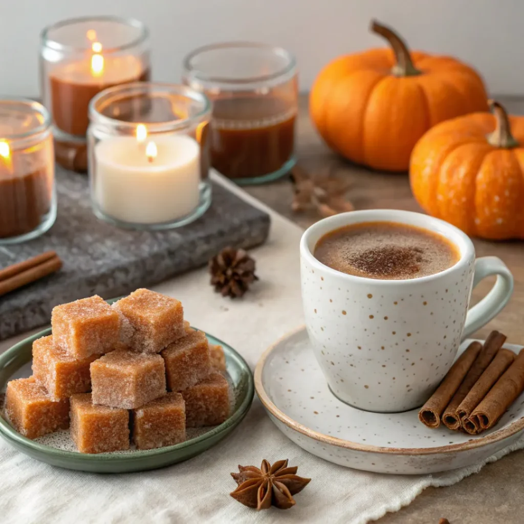 Sugar cubes served with hot drinks on a fall table