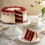 Red Velvet Cake with cream cheese frosting on a stand