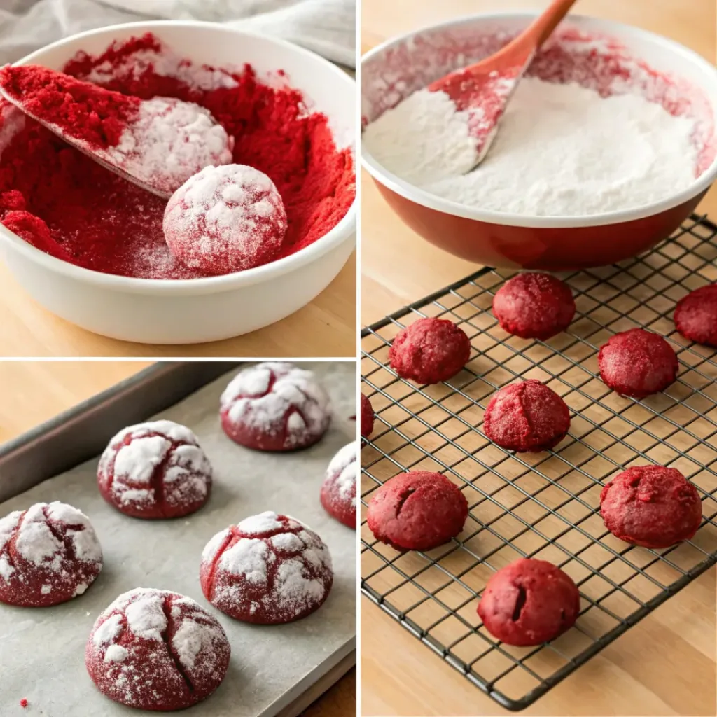 Red Velvet Crinkle Cookies – Soft & Chewy Delight 7 Step-by-step process of making Red Velvet Crinkle Cookies