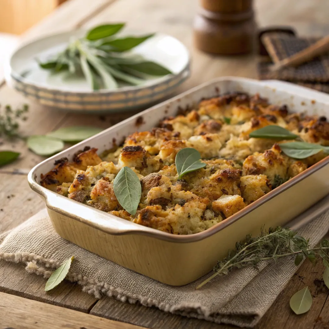 Golden-baked stuffing topped with fresh herbs